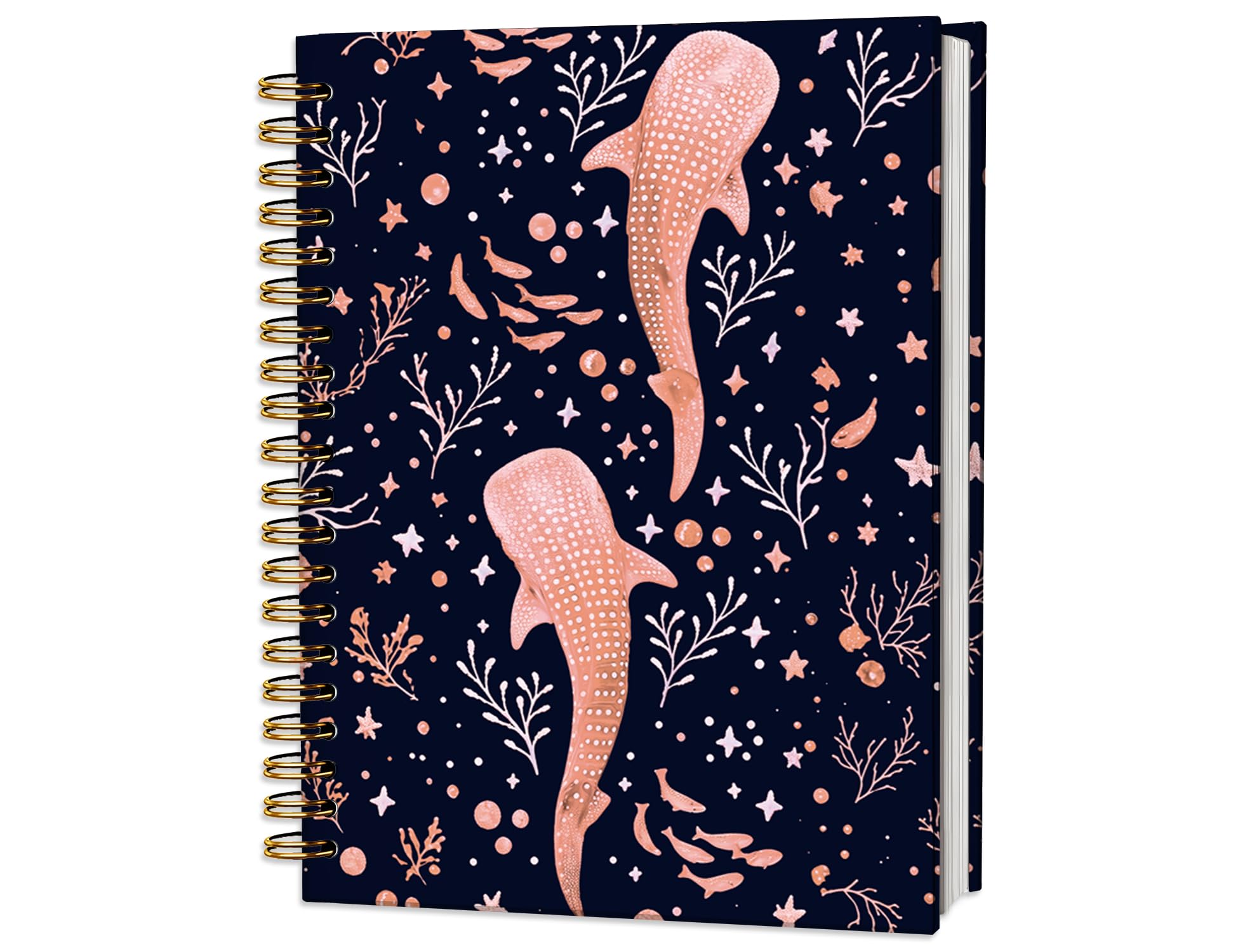 Taccuino con squalo balena, regalo di biologia marina, diario da donna, grazioso taccuino arancione con animali dell'oceano, regalo per gli amanti dell'oceano, quaderno a spirale con