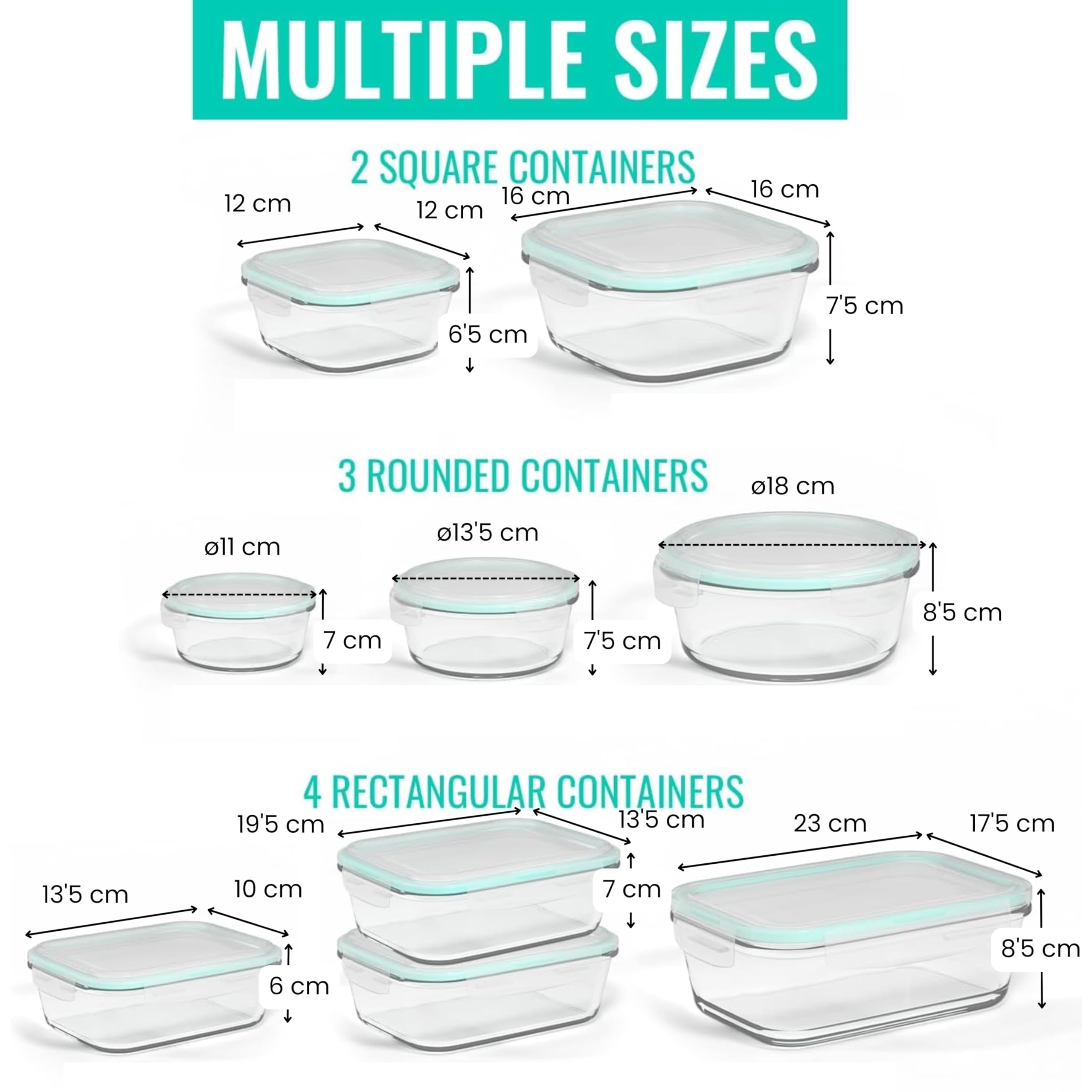 KICHLY Boite Alimentaire Verre 18 Pièces (9 Boite