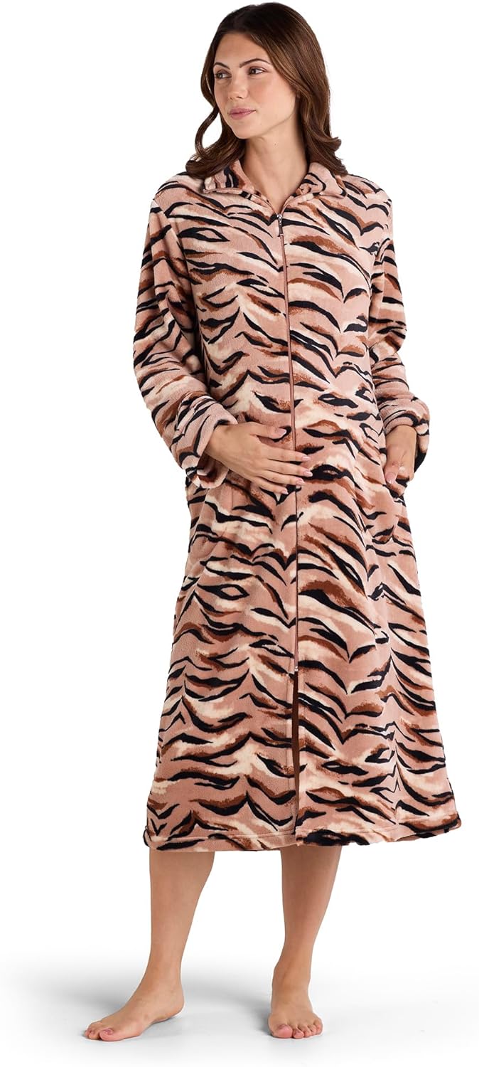 Miss Elaine Women's Robe Long, Plush Ultra Soft Fleece, Zipper Robe with Long Sleeves and Two Side Pockets