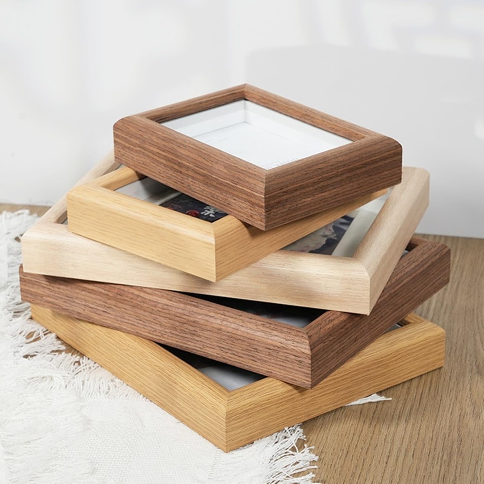 PHOTOLINI Cornici in legno 20x20 cm in look rovere, set di 3 cornici per foto in vero legno rustico, con vetro, da parete, accessori extra - aspetto