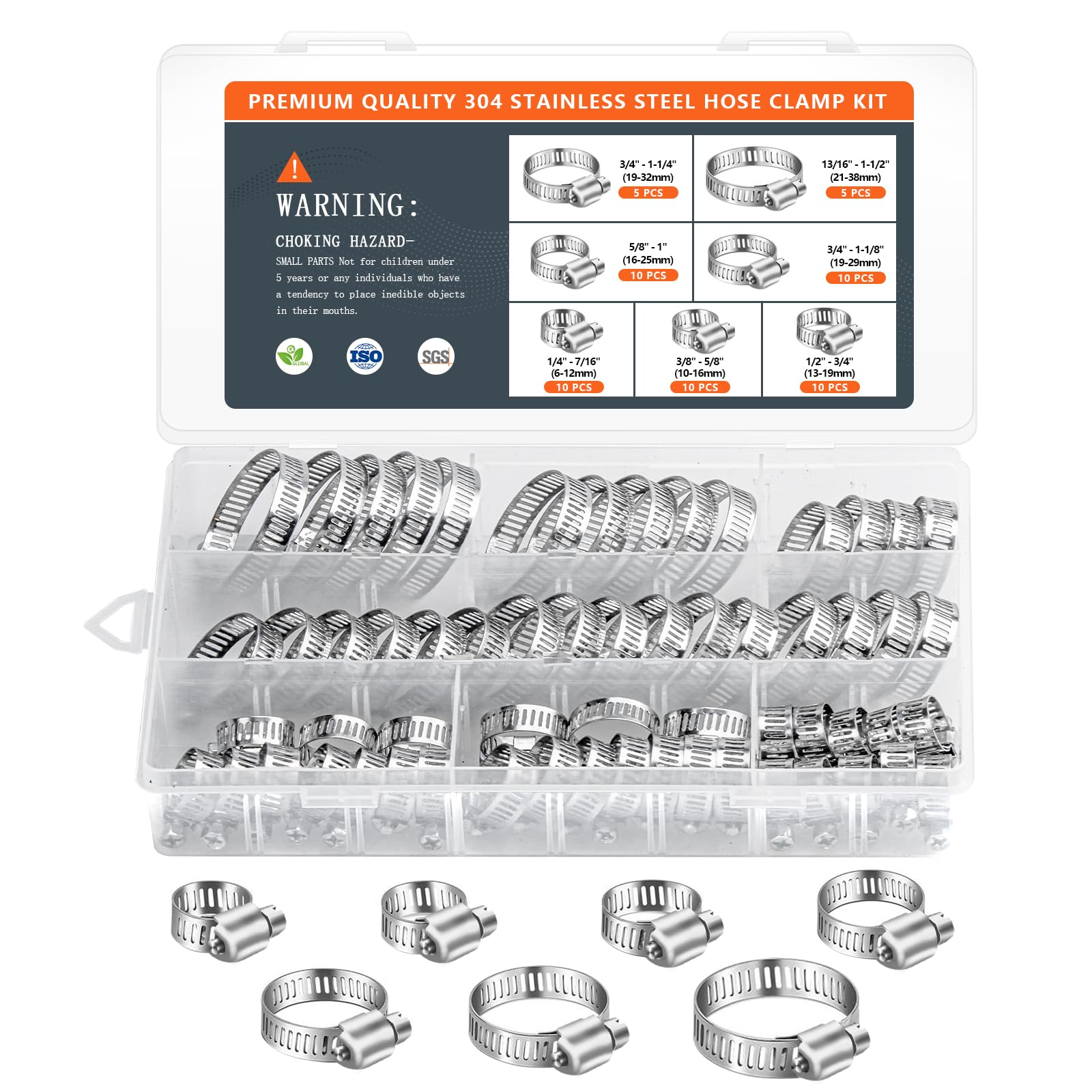 WWD POOL Stainless Steel Worm Gear Hose Clamps (Assortment Kit 1)