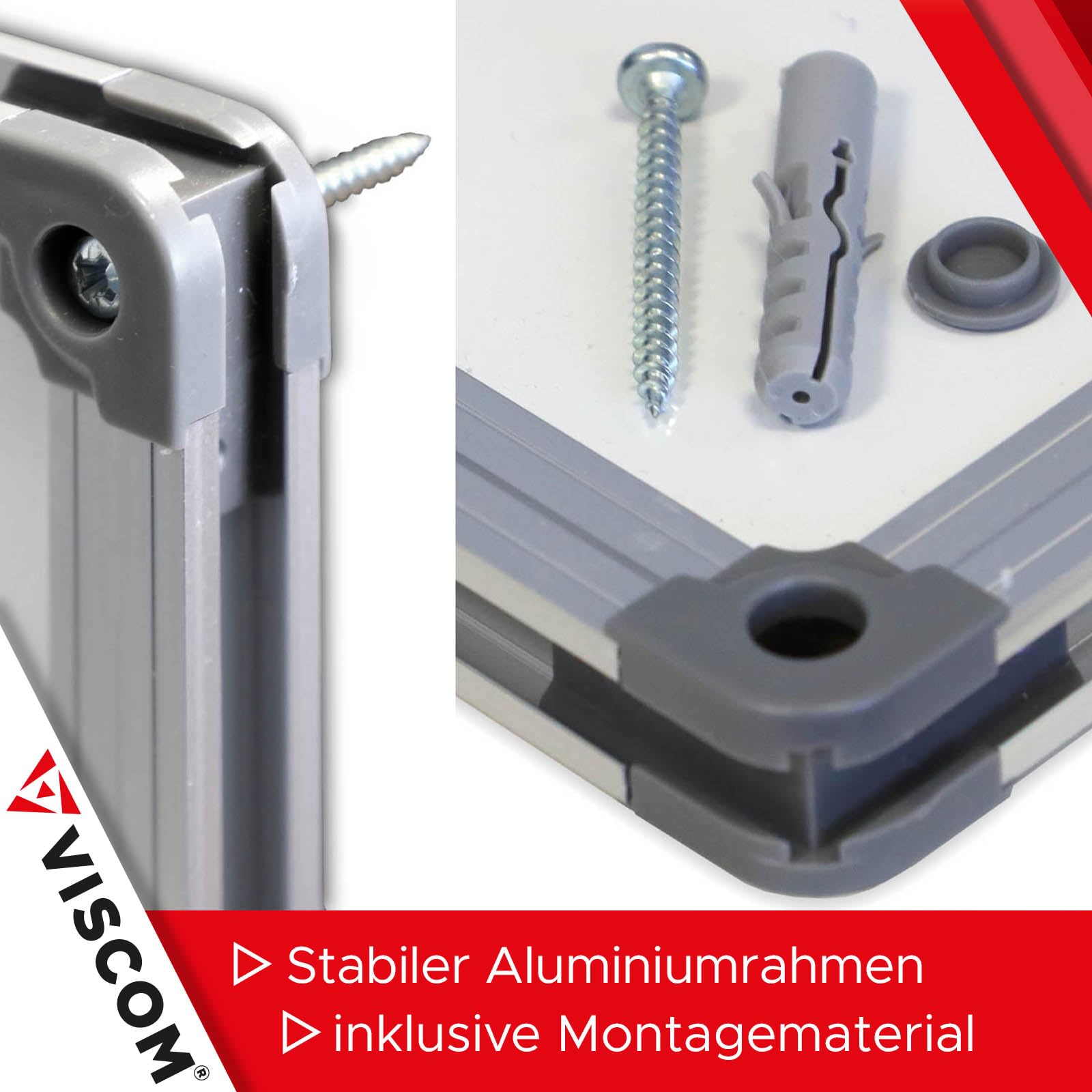 VISCOM Whiteboard magnetisch 75 x 110 cm Magnettafel Alurahmen beschreibbar abwischbar kratzfest
