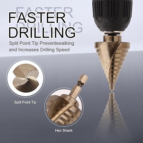 Miniatura 3 de COMOWARE Juego de 5 brocas de cobalto M35 con vástago hexagonal de 14 pulgadas, perforador central automático, diseño de impacto de dos flautas en