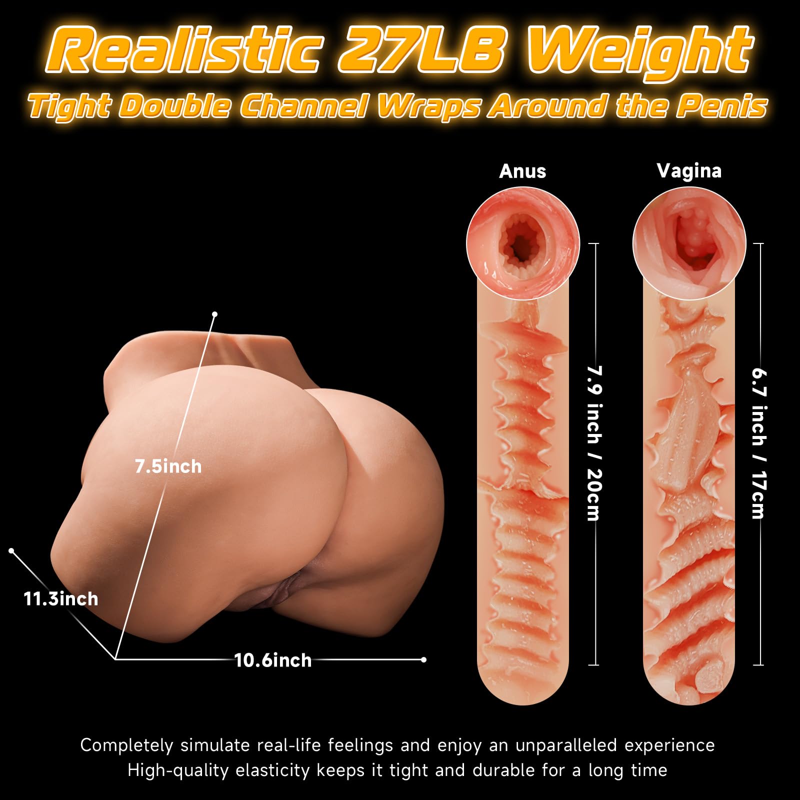 BIG SHOCKED Sex Doll Pocket Pussy for Men - Men's Sex Toys Male Masturbators Realistic Adult Toys Sex Dolls Stroker 3D Lifelike Soft Butt with Vagina Anal Sex Pleasure Skin Color Adult Toy: 27 Pound
