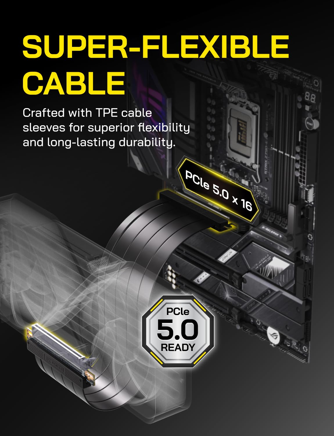 EZDIY-FAB PCIE 5.0 Riser-Kabel, ultraflexible 128 GB/s Bandbreite, GPU-Erweiterung, vertikale GPU-Halterung für RTX 5090 4090 & RX 9000, abwärtskompatibel PCIE 4.0/3.0, gerade, 20 cm, Schwarz