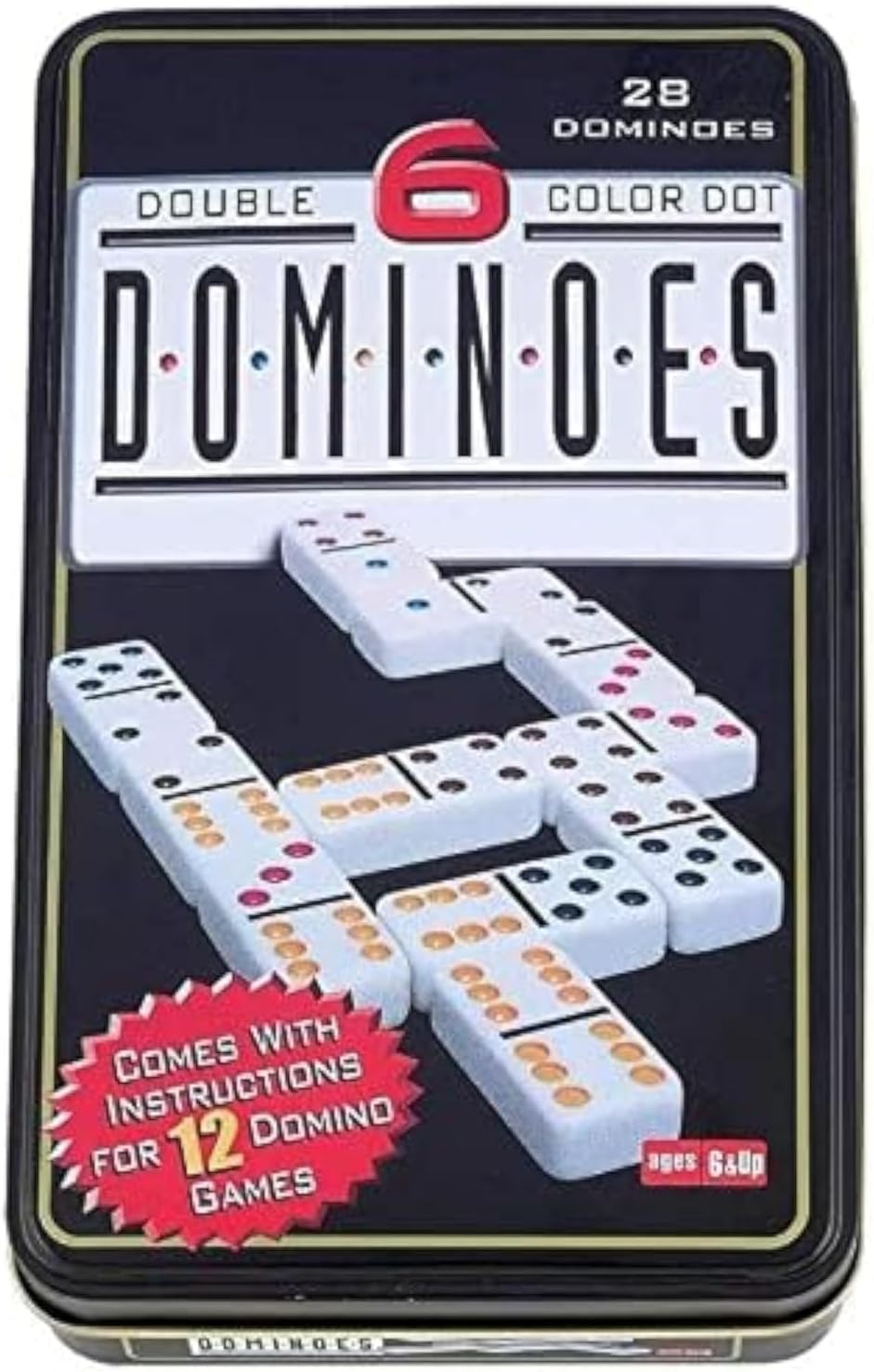 Other Plastic Double Six Color Dot Dominoes Game Set in a Tin Case