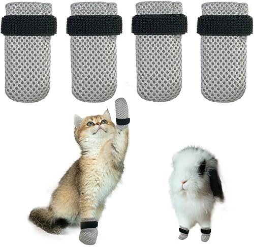 Esamploe 4 guantes para gatos para evitar arañazos, zapatos de malla transpirable para gatos, guantes ajustables antiarañazos para gatos, adecuados