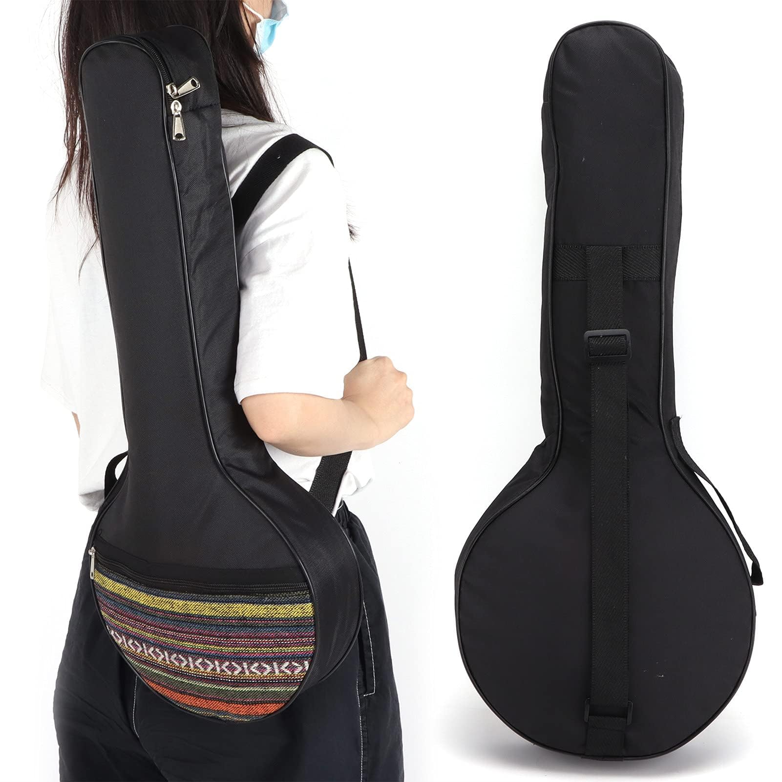 4 String Banjo Tasche, 63,5x26,5x7,5cm/25x10,4x3 Zoll Banjo Organizer Banjo Tasche 4-Saiten-Banjo-Tasche Gig Ethnischer Stil Banjotasche Baumwolle mit verstellbaren Riemen Instrumentenzubehör