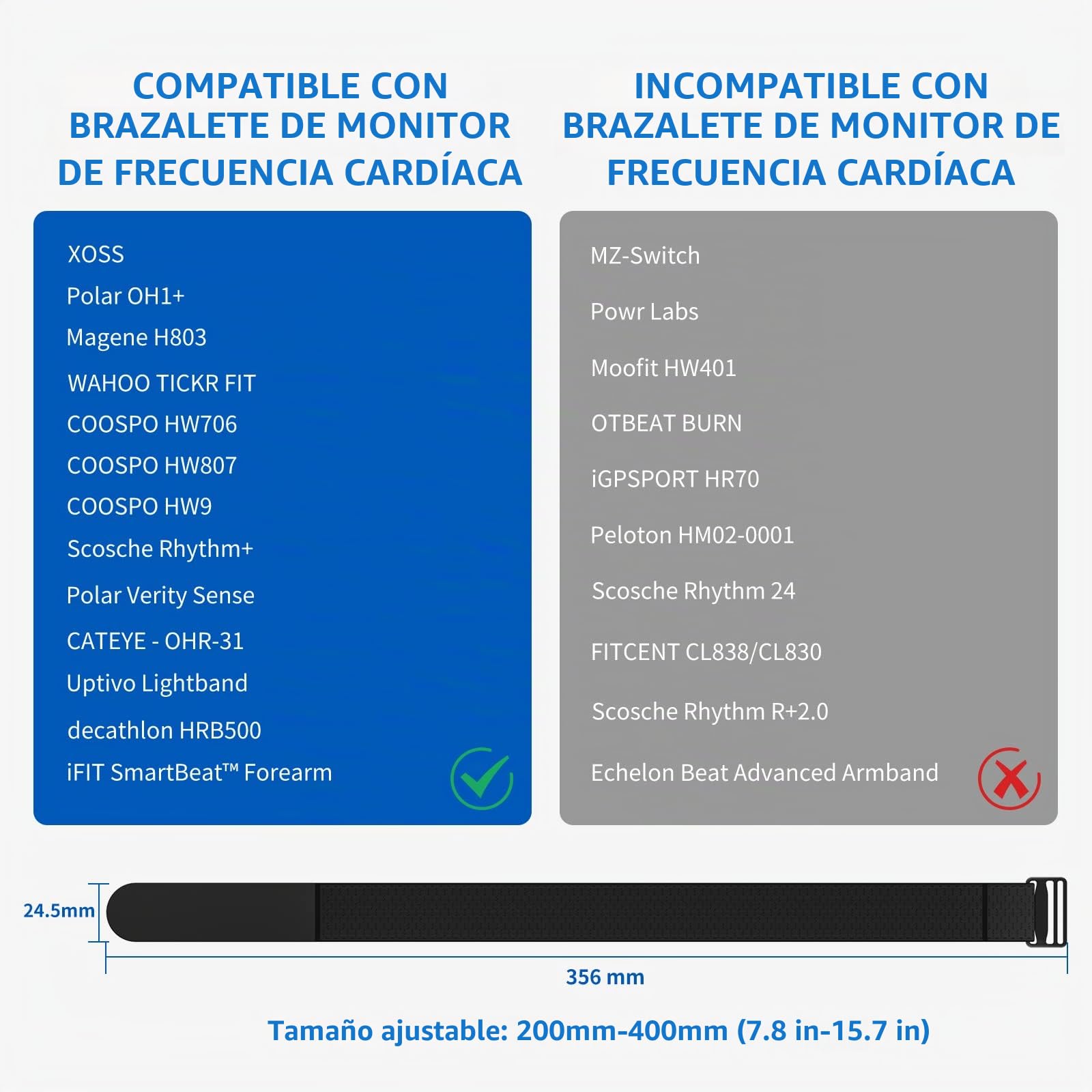 moofit RA1 Monitor de Frecuencia Cardíaca Brazalete de Repuesto 24,5mm, Brazalete HRM Ajustable y Transpirable Compatible con Wahoo