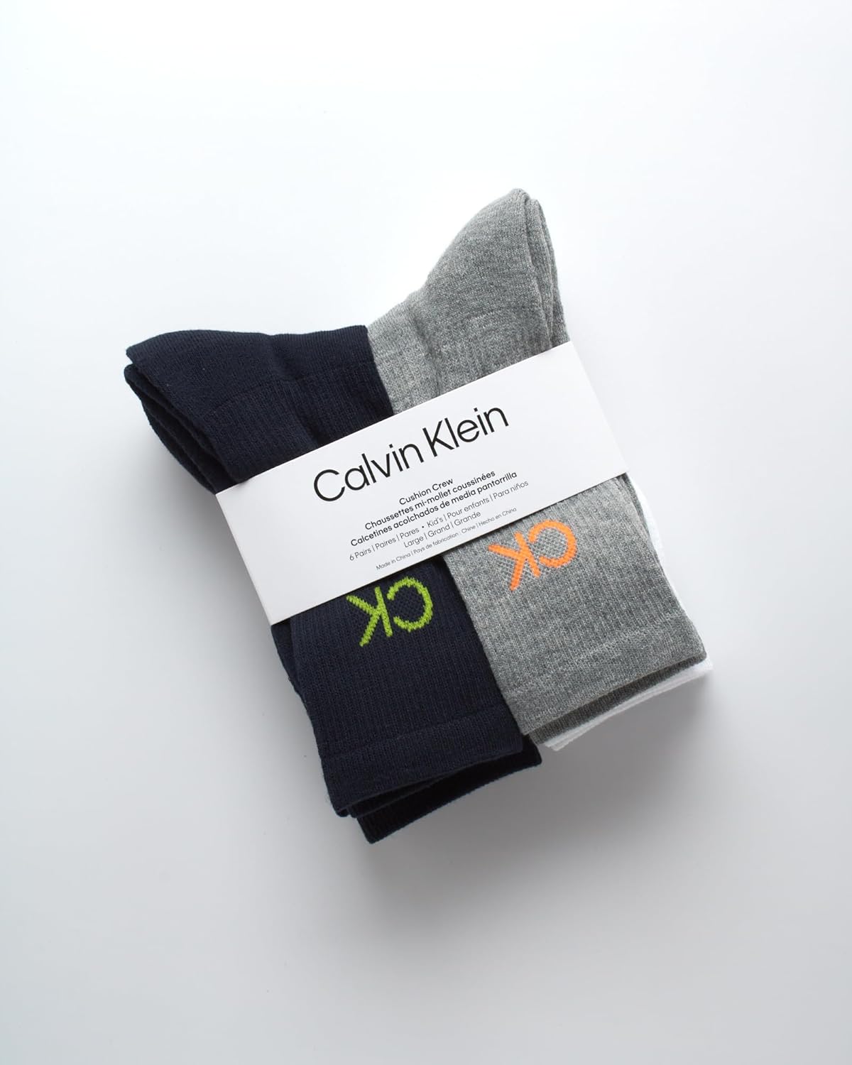 Calvin Klein Boys Crew Socks - 6 Pack Soft Stretch Performance Cushioned Comfort Mid Calf Athletic Socks for Boys - Image 2
