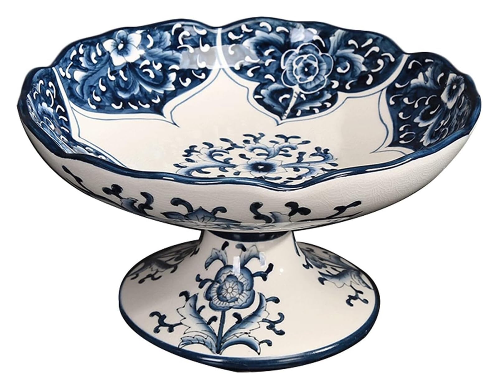GTHTUHFD Hand Painted High Plate Lotus Ceramic Standing Tray Red Plum Dish For Fruits Tea Cake Dessert Nut,Fruit Bowl