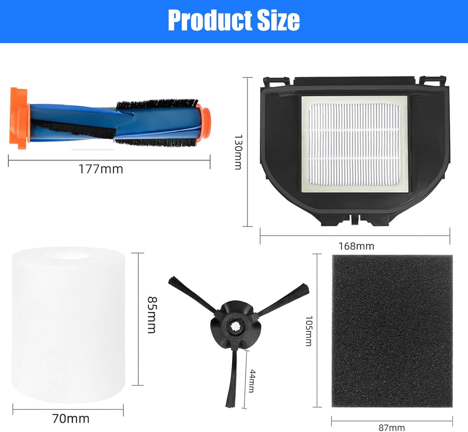 RV2310AE Replacement Parts for Shark AV2310AE/RV2320S/RV2300S/UR2360S Matrix Robot Vacuum 2 Roller Brushes, 6 Side Brushes, 2 HEPA Filters, 2 Foam & 2 Sponge Filters, 1 Main Brush Cover-15 Pack
