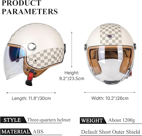 Miniatura 7 de Casco de motocicleta de doble visera 34 de cara abierta para hombres y mujeres, aprobado por DOT, unisex, casco retro para ciclomotor, crucero,