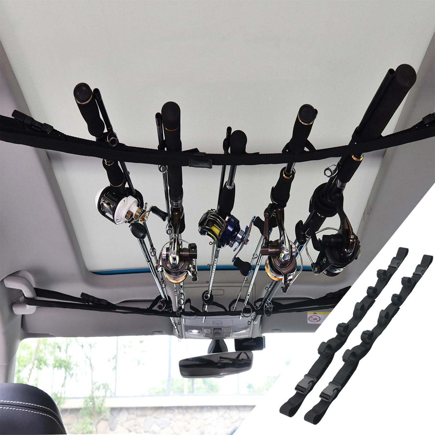 Lot de 2 Supports Canne pour Voiture, Support de Canne à Pêche pour Voiture, Porte-Canne à Pêche de Voiture, Sangle de Canne à Pêche pour Véhicule, pour Voiture Wagon, Camion, SUV