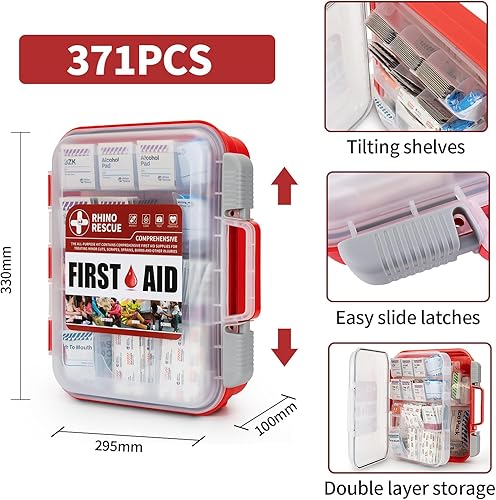 Miniatura 2 de RHINO RESCUE OSHA - Kit de primeros auxilios multiusos de 371 piezas, suministros médicos profesionales para el hogar y la oficina, ideal para