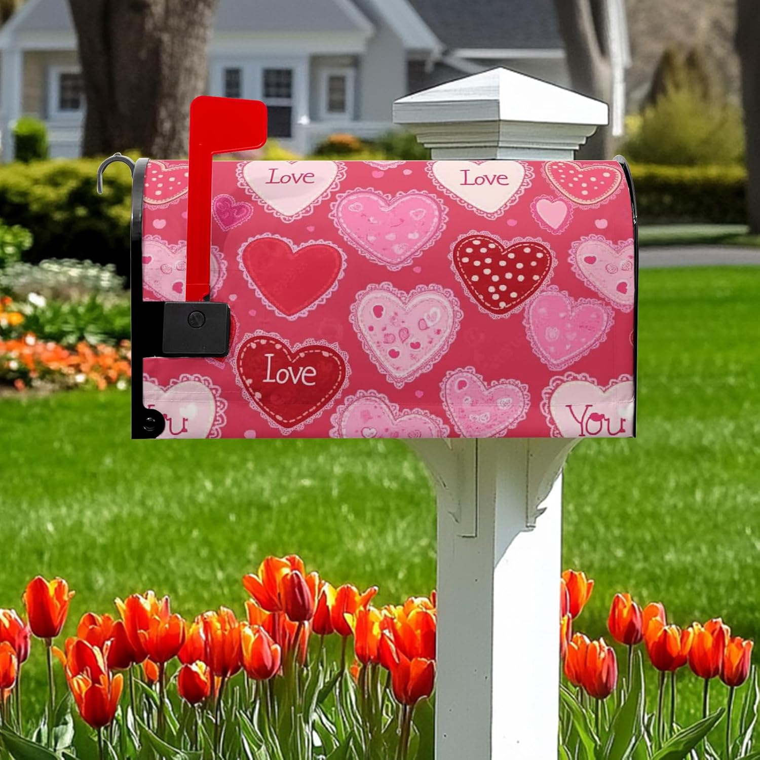Valentine's Day Magnetic Mailbox Cover - Red Pink Love Hearts Wedding Anniversary Post Letter Box Wrap 18X21 for Garden Outdoor Decor