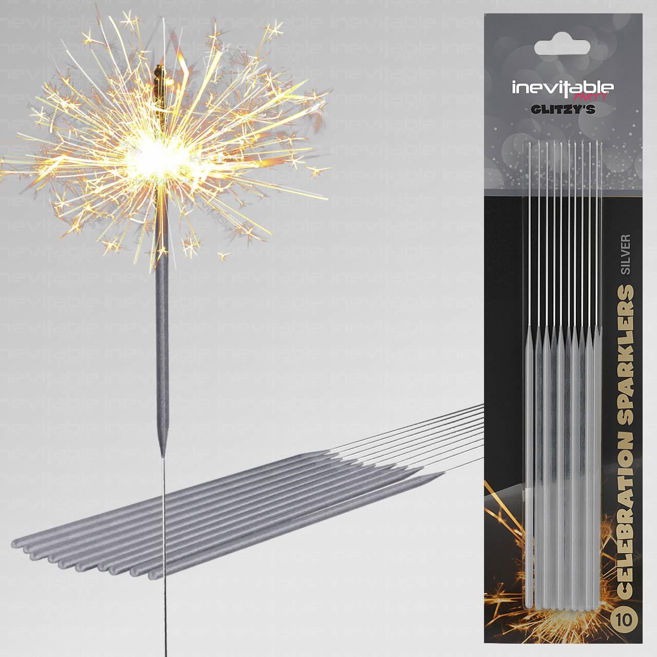 6 Packs of 10 x 18cm (7") Glitzy Celebration Sparklers for Indoor or Outdoor Use | Metallic Colour Coated Sparklers in Gold, Rose Gold or Silver | Great for Any Occasion (Silver, 60)
