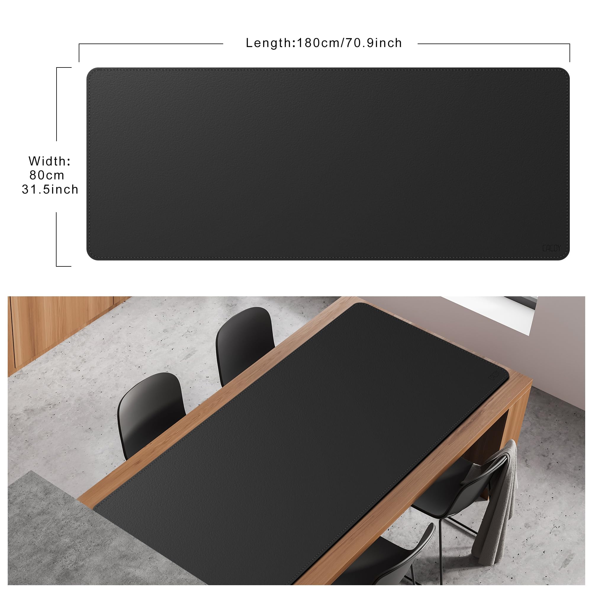 Cacoy 180x80 cm Alfombrilla de escritorio de cuero, Extendida Alfombrilla de ratón de cuero PU, Alfombrilla de escritorio para Portátil, Alfombrilla protectora de mesa (Negro)