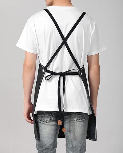 Miniatura 2 de Delantal de cocina de chef para hombres y mujeres delantal de cocina de lona con espalda cruzada y 3 bolsillos