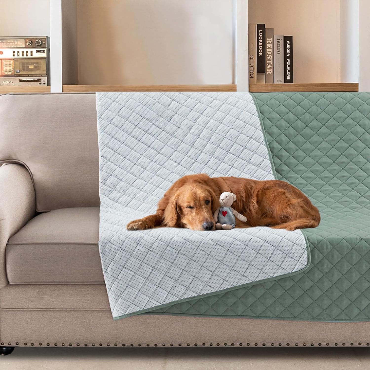 BellaHills Funda Sofá para Perros Cubre Sofá Impermeable Funda Cama Perros Antimanchas Protector Sofá Gatos Mascotas Verde 132x208cm OEKO-TEX STANDARD 100