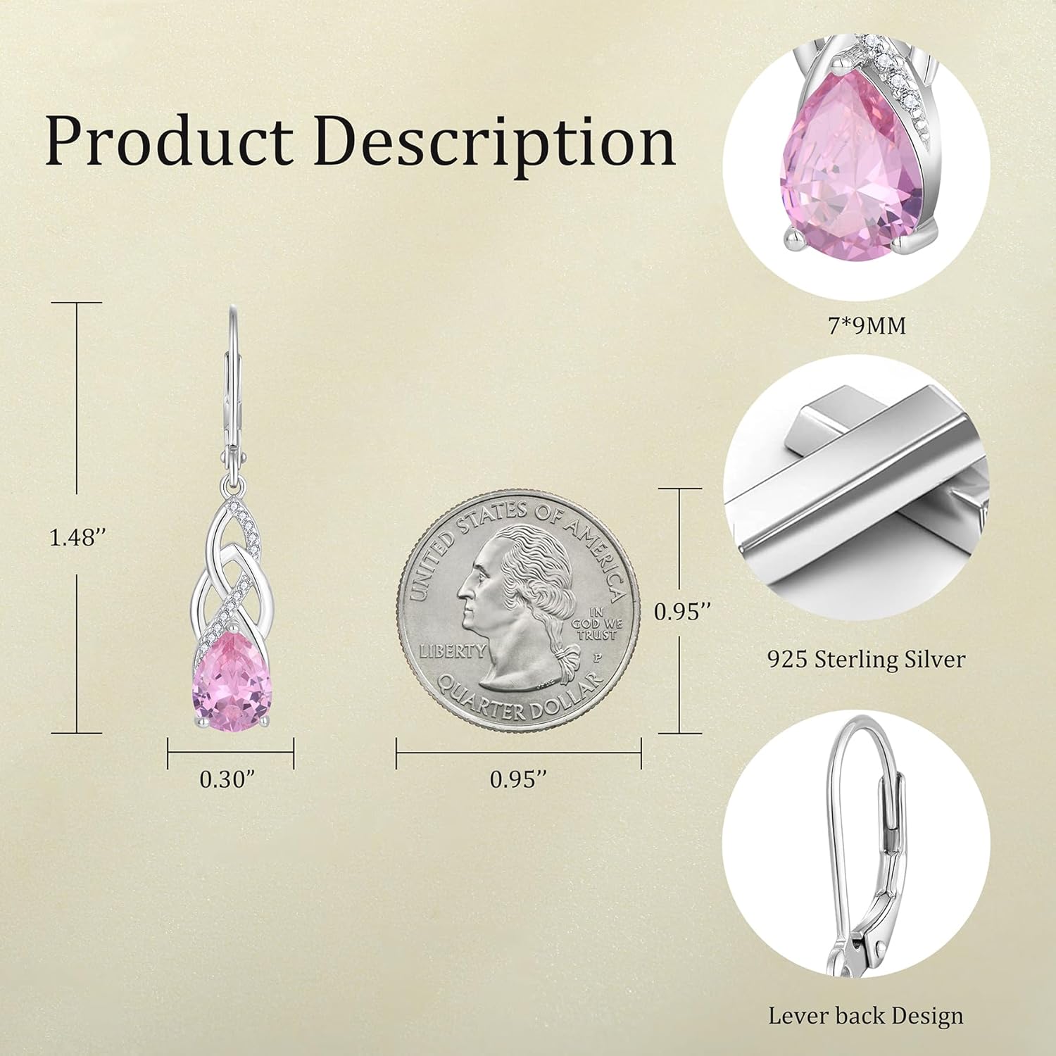 JO WISDOM Women Celtic Knot Infinity Dangle Earrings for Women Sterling Silver 7 * 9mm Birthstone Irish Twisting Drop Earrings Jewelry for Women - Image 6