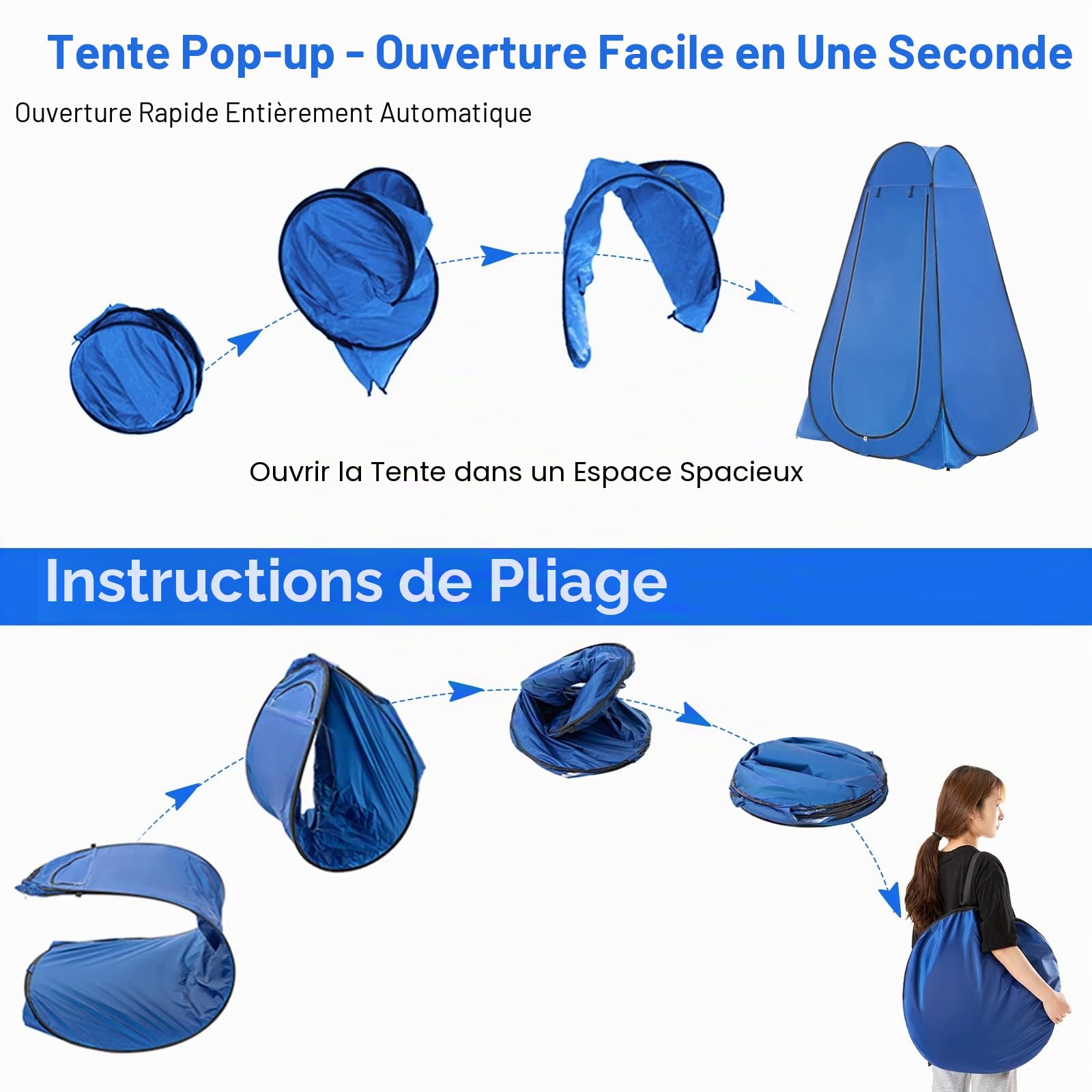 Tente de Douche Pop Up Toilette Cabinet de Changement Camping Abri de Plein Air Vestiaire Extérieure Intérieure Portable,Toilettes extérieures instantanées pour Camping randonnée Plage,Bleu