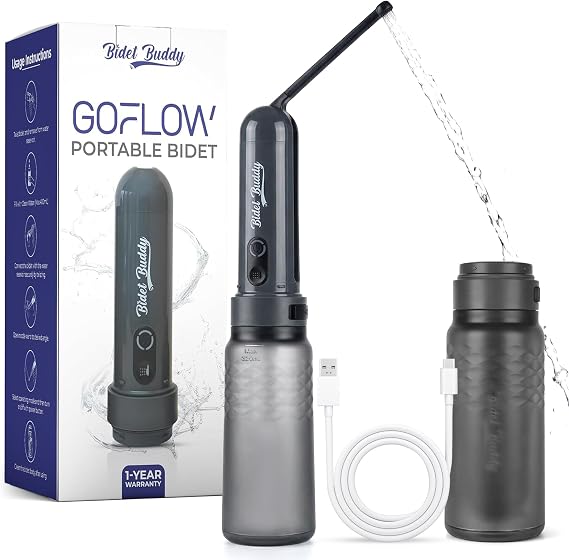 BIDET BUDDY GoFlow Portable Bidet for Travel - 320mL Bottle Obsidian Drift | Adjustable Power Modes, Nozzle Wand, IPX7 Waterproof, USB - C Charging, 800mAh Rechargeable Battery, Medium Pressure