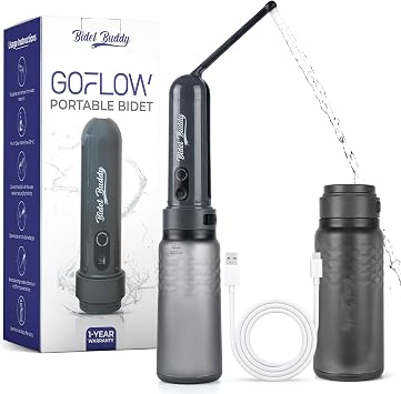 BIDET BUDDY GoFlow Portable Bidet for Travel - 320mL Bottle Obsidian Drift | Adjustable Power Modes, Nozzle Wand, IPX7 Waterproof, USB - C Charging, 800mAh Rechargeable Battery, Medium Pressure