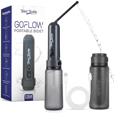 BIDET BUDDY® GoFlow Portable Bidet for Travel - 320ml Bottle with Adjustable Power Modes, Nozzle Wand, IPX7 Waterproof, USB C Charging, 800mAh Rechargeable Battery, Medium Pressure