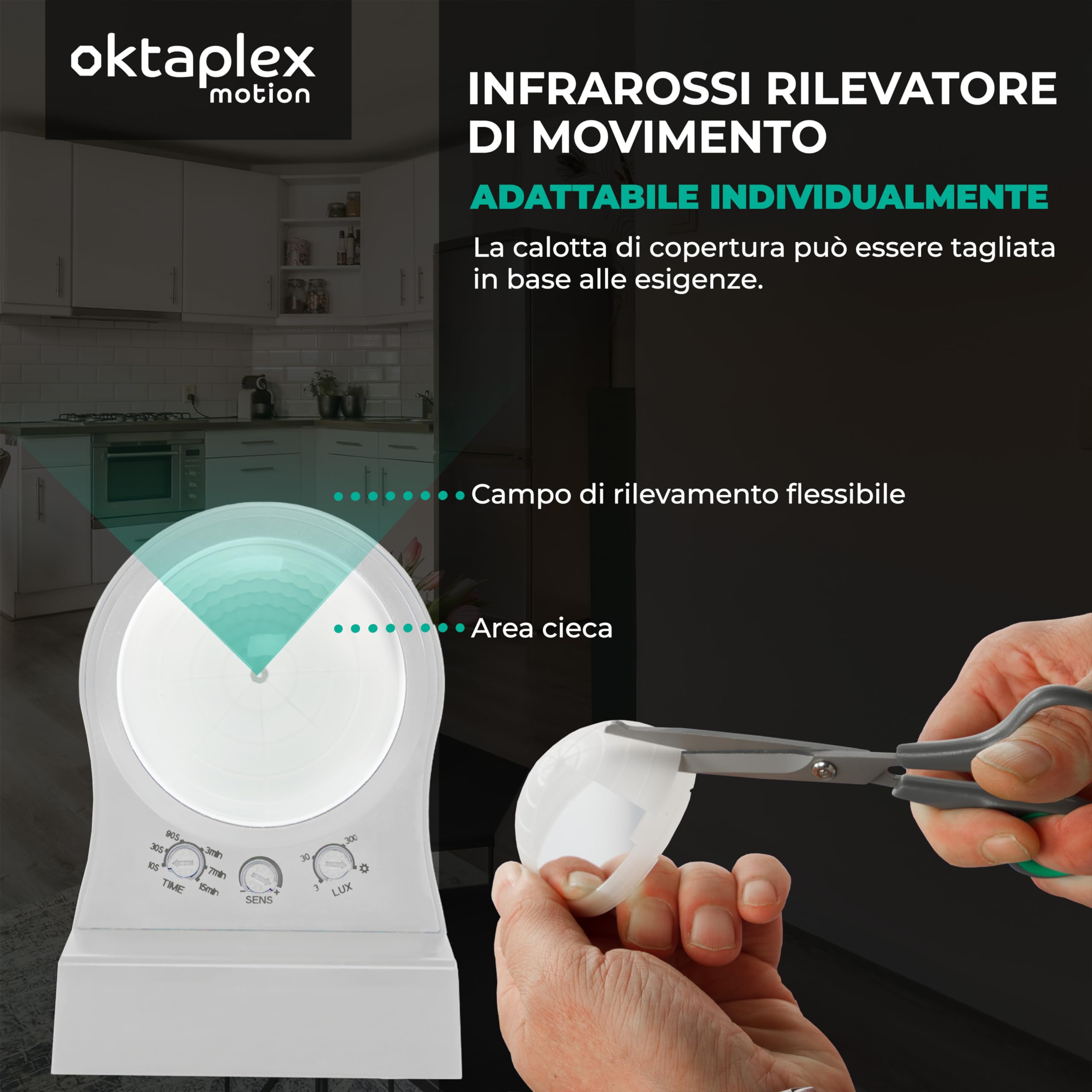 Oktaplex Don set da 2 sensori di movimento per esterni bianchi 10 m | Sensore infrarosso IP65 240° orientabile 10m compreso staffa angolare 230V