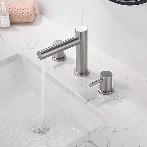 Miniatura 10 de KIBI Grifo circular de 2 manijas para fregadero de baño con ensamblaje de drenaje  Grifo de baño de 3 agujeros  Grifo de lavabo de latón macizo de 8