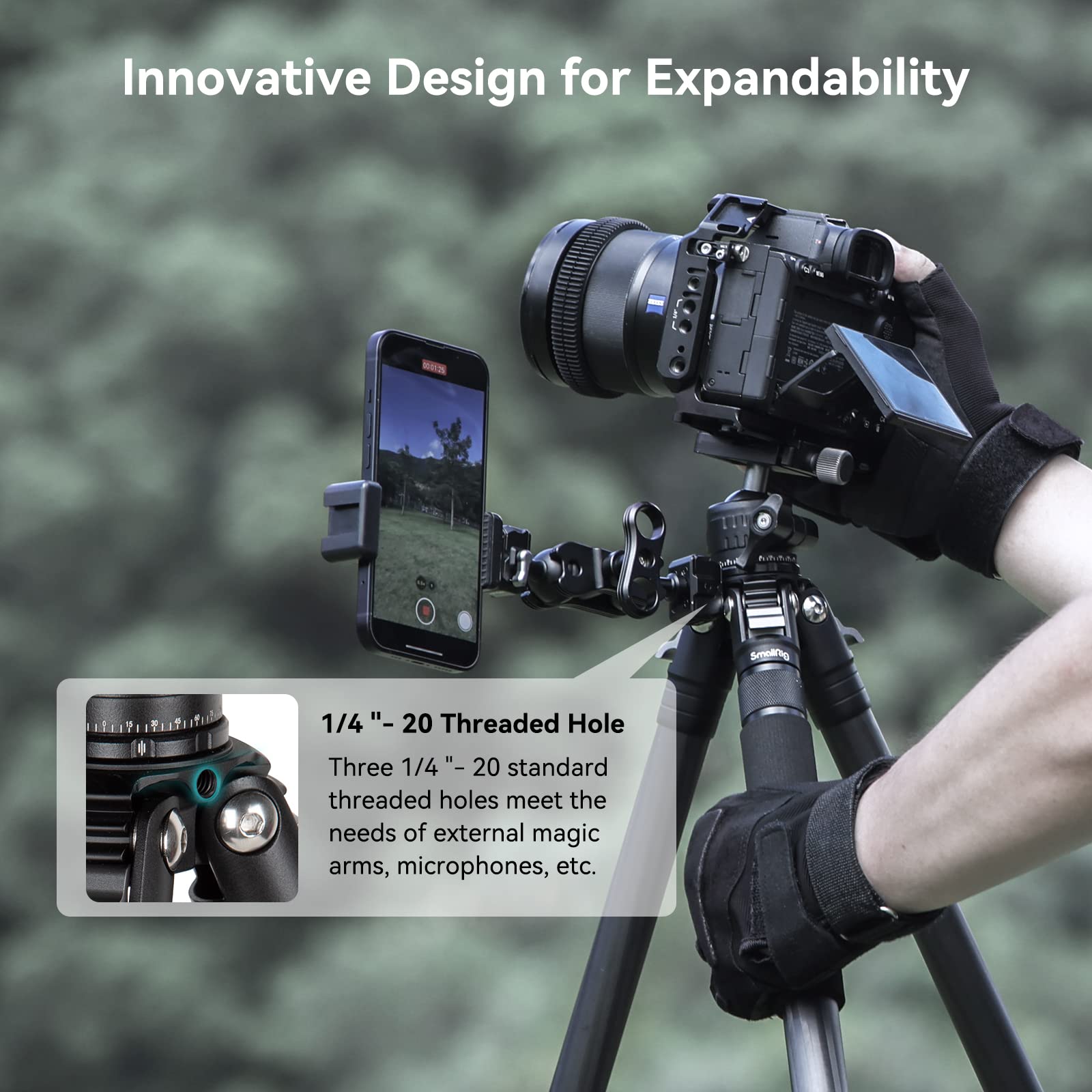SMALLRIG Statyw do aparatu z włókna węglowego 132.1 cm, lekki statyw podróżny monopod z głowicą kulową 360° i płytką szybkiego zwalniania do lustrzanek cyfrowych, obciążenie do 12 kg, AP-10-4060
