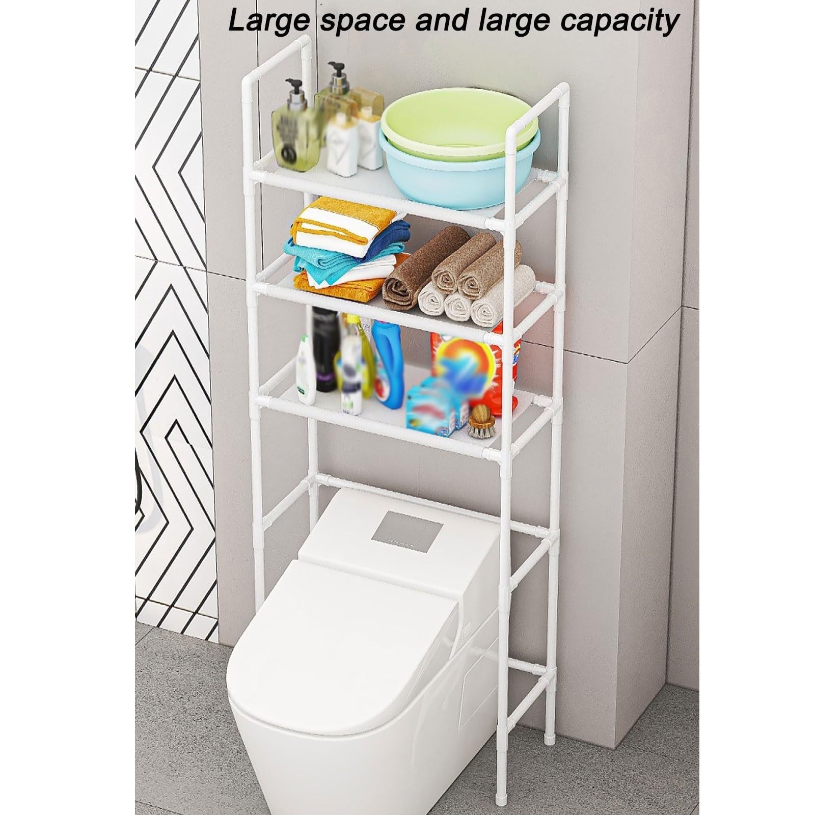 Estantes para Inodoro Que se colocan sobre el Inodoro, Color Blanco, Material de protección del Medio Ambiente PP, Blanco y Negro, fácil instalación, estantes de Almacenamiento para Inodoro