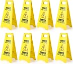 8-Pack Caution Wet Floor Sign,17.5" Height,Bright Yellow Double-Sided Folding A-Shaped Frame Design, Bilingual Caution Message