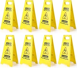 8-Pack Caution Wet Floor Sign,17.5" Height,Bright Yellow Double-Sided Folding A-Shaped Frame Design, Bilingual Caution Message