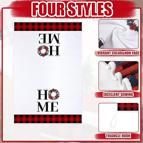 Miniatura 5 de Bencailor Juego de 4 toallas de cocina navideñas decorativas para platos de té, toallas de mano para baño de Navidad, 15.75 x 23.62 pulgadas (rojo,