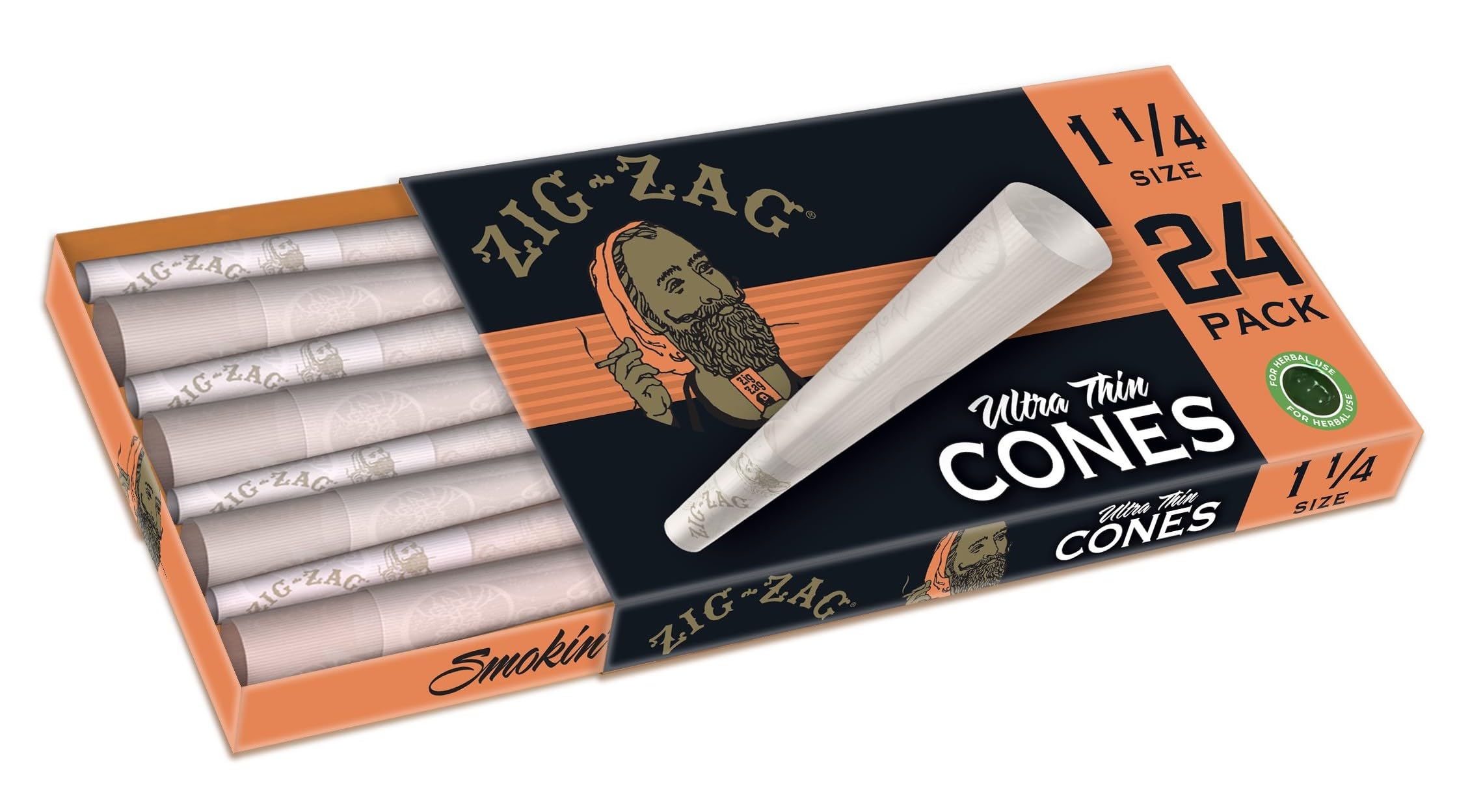 ZIG-ZAG Pre Rolled Cones 1 1/4 Size Ultra Thin 24-Count Packs - Pre Rolled Cones with Tips & Packing Tubes Included (1-Pack (24 Cones))