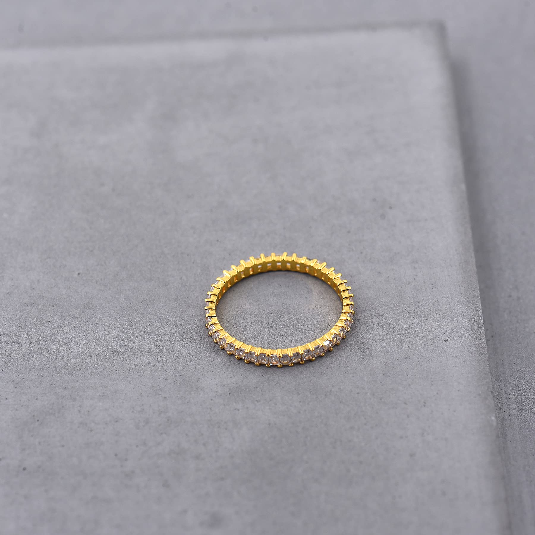 18K Gold Plated Dainty Vertical Baguette Eternity Band | CZ Stacking Ring in Gold | Womens Gold Stackable Ring Promise Ring Wedding Jewelry Hypoallergenic