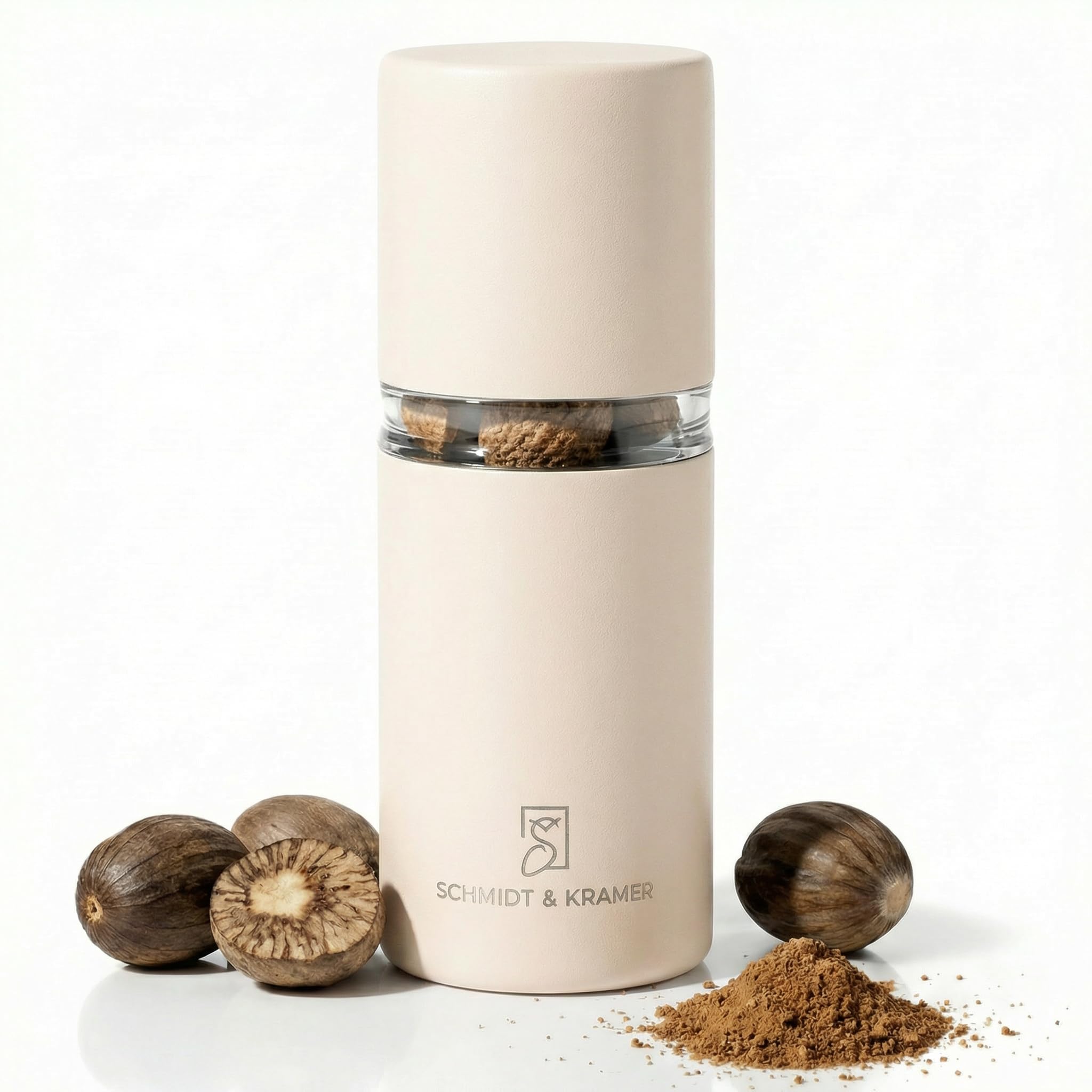 SCHMIDT & KRAMER Nutmeg Mill Stainless Steel Seasoning Mill with Storage Container, Sharp Steel Grinder for Fresh Nutmeg, Tonka Beans, Small Nuts and Spices (Sand)-image-16
