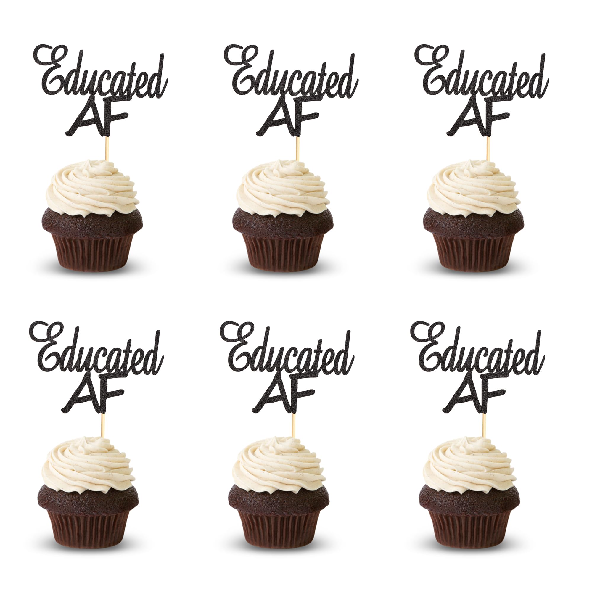 Arthsdite 24pcs Graduation Cupcake Toppers 2025 Educated Cupcake Picks Paper Cake Picks Cupcake Decor for Graduation Party Decoration Supplies - Black Glitter