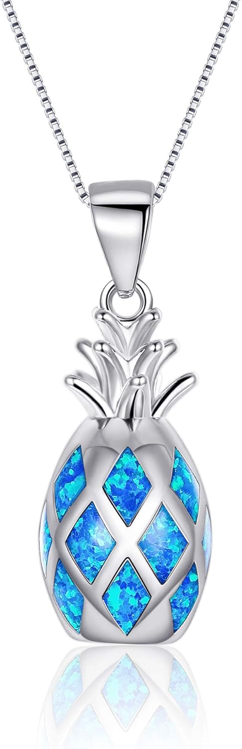 EVER FAITH Women's Dainty Opal Tropical Pineapple Choker Necklace Cute Fruit Pendant Jewelry for Women