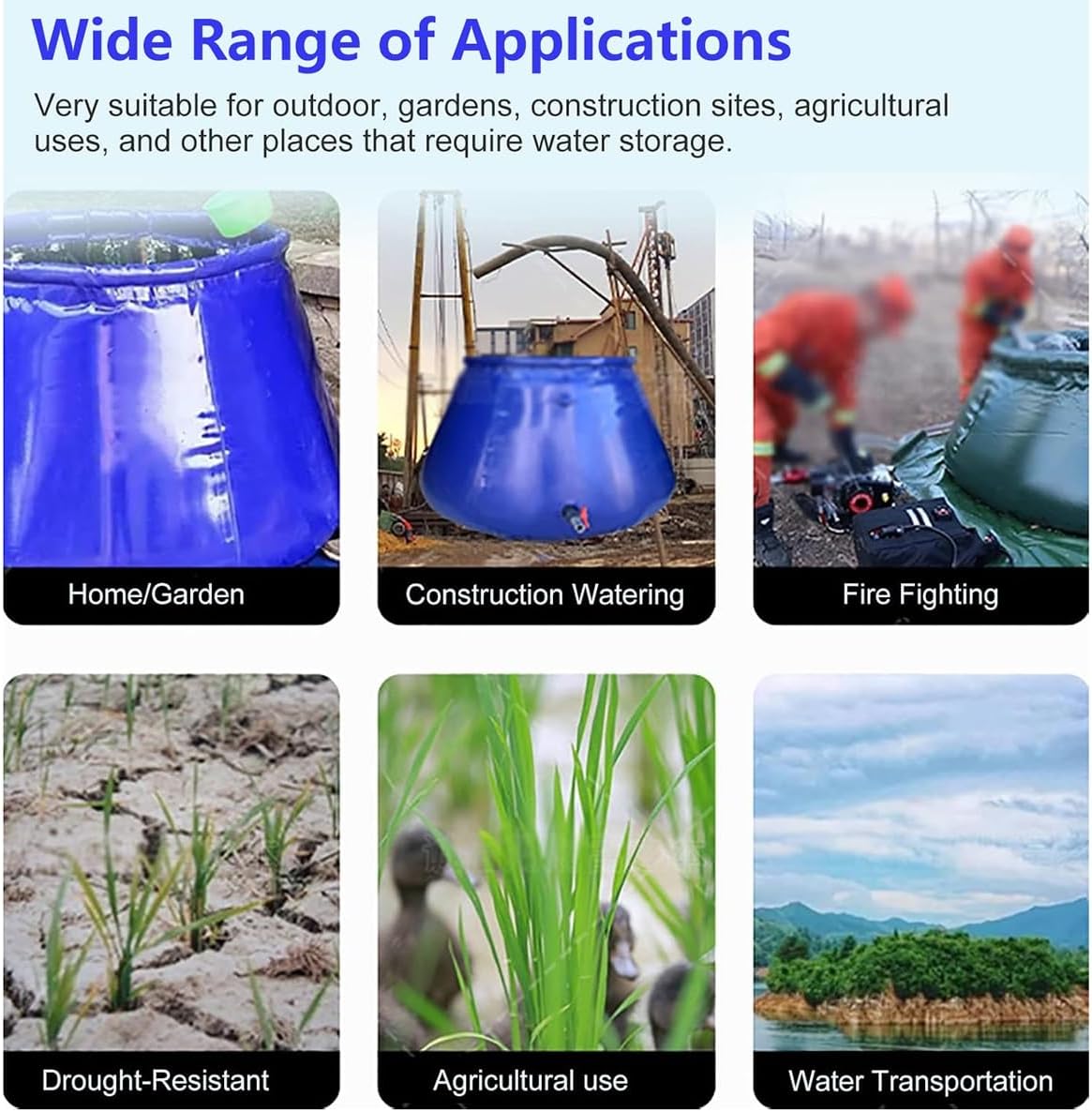 Collapsible Rain Barrel, Portable PVC Water Storage Tank, Large Capacity Water Storage Bladder Foldable Rainwater Bag，Large Capacity PVC Water Reservoir with Faucet(200 L/53 Gal)