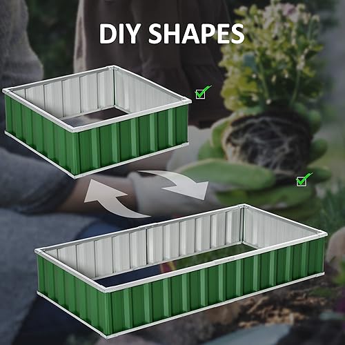 Miniatura 5 de Outsunny Cama de jardín elevada de 5.7 x 3 x 1 pies, maceta de metal galvanizado para verduras, flores, hierbas, color verde