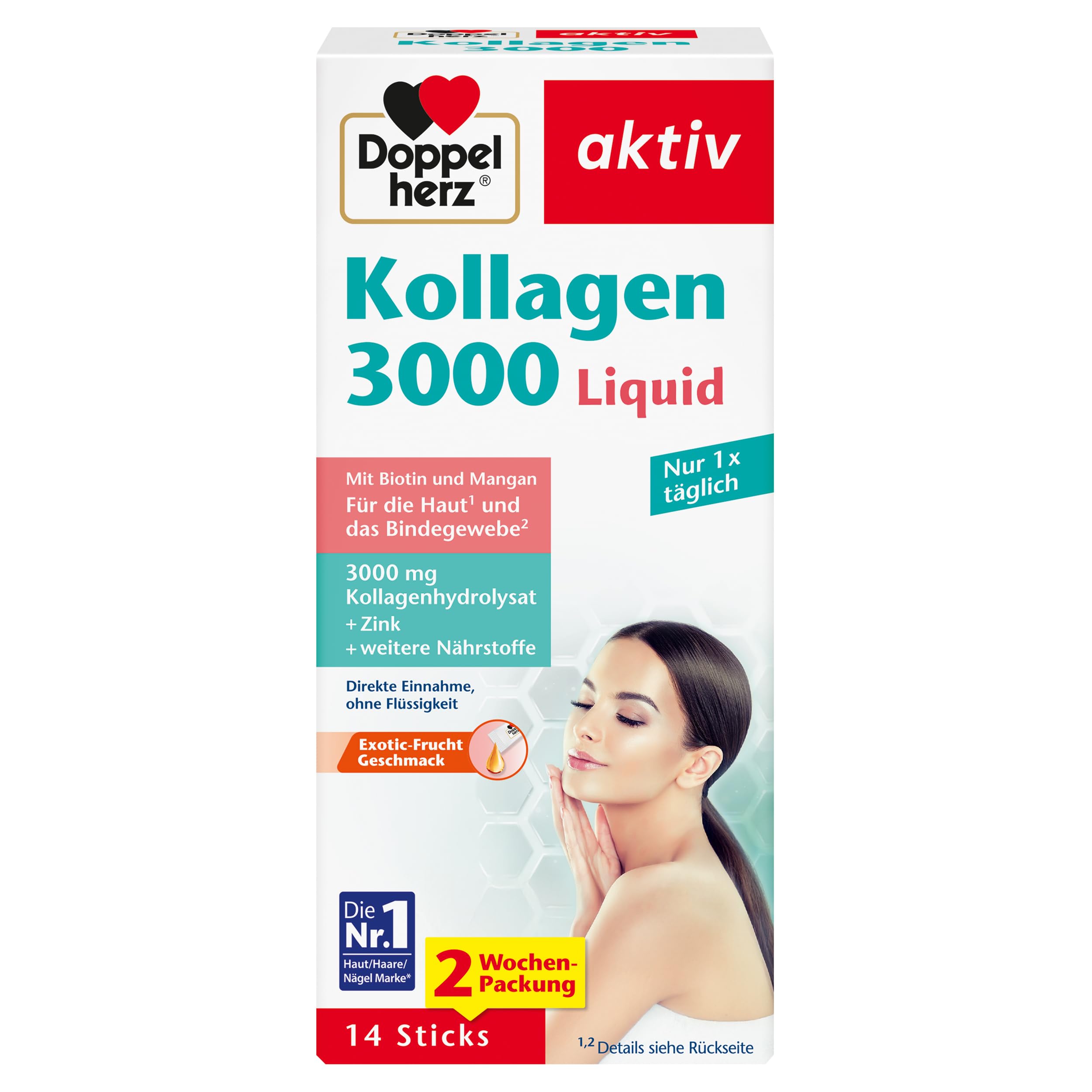 Doppelherz Kollagen 3000 Liquid – Haut und Bindegewebe, 14 Sticks