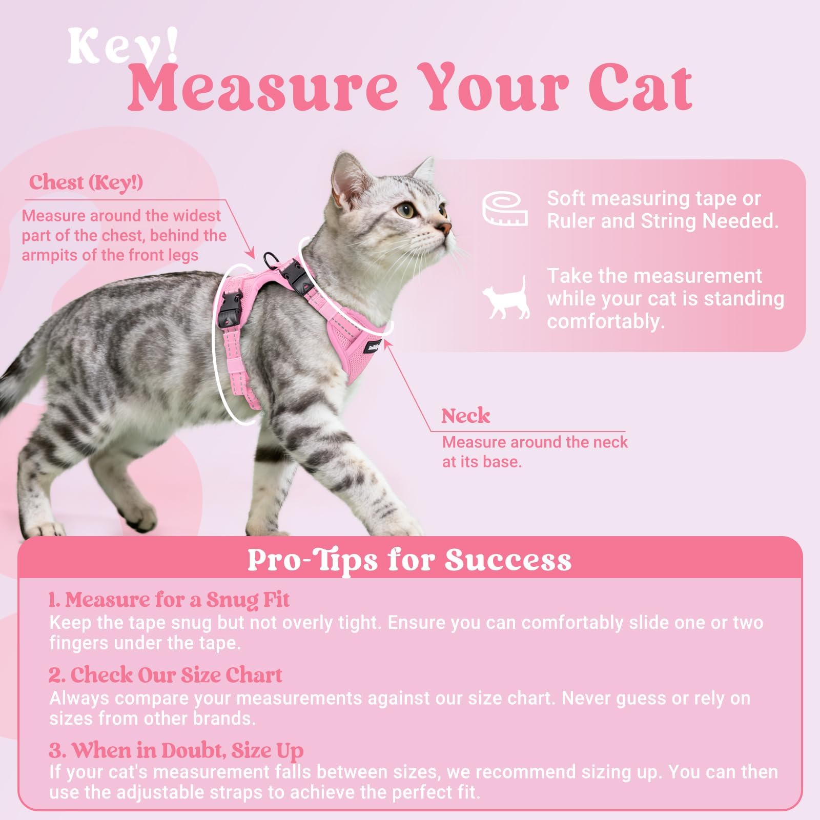 rabbitgoo Cat Harness and Leash, Escape Proof Vest with 3 Adjustable Buckles, Soft Comfortable Kitten Harness, Easy to Wear, Reflective for Safe Outdoor Walking, Small, Pink - 2