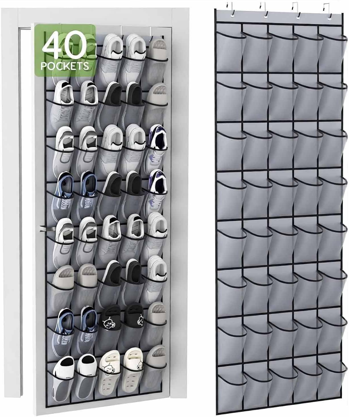 40 Large Mesh Pocket Over the Door Shoe Organizer,Hanging Shoe Rack for Door,Shoes Organizer Hanger with Large Capacity (black)