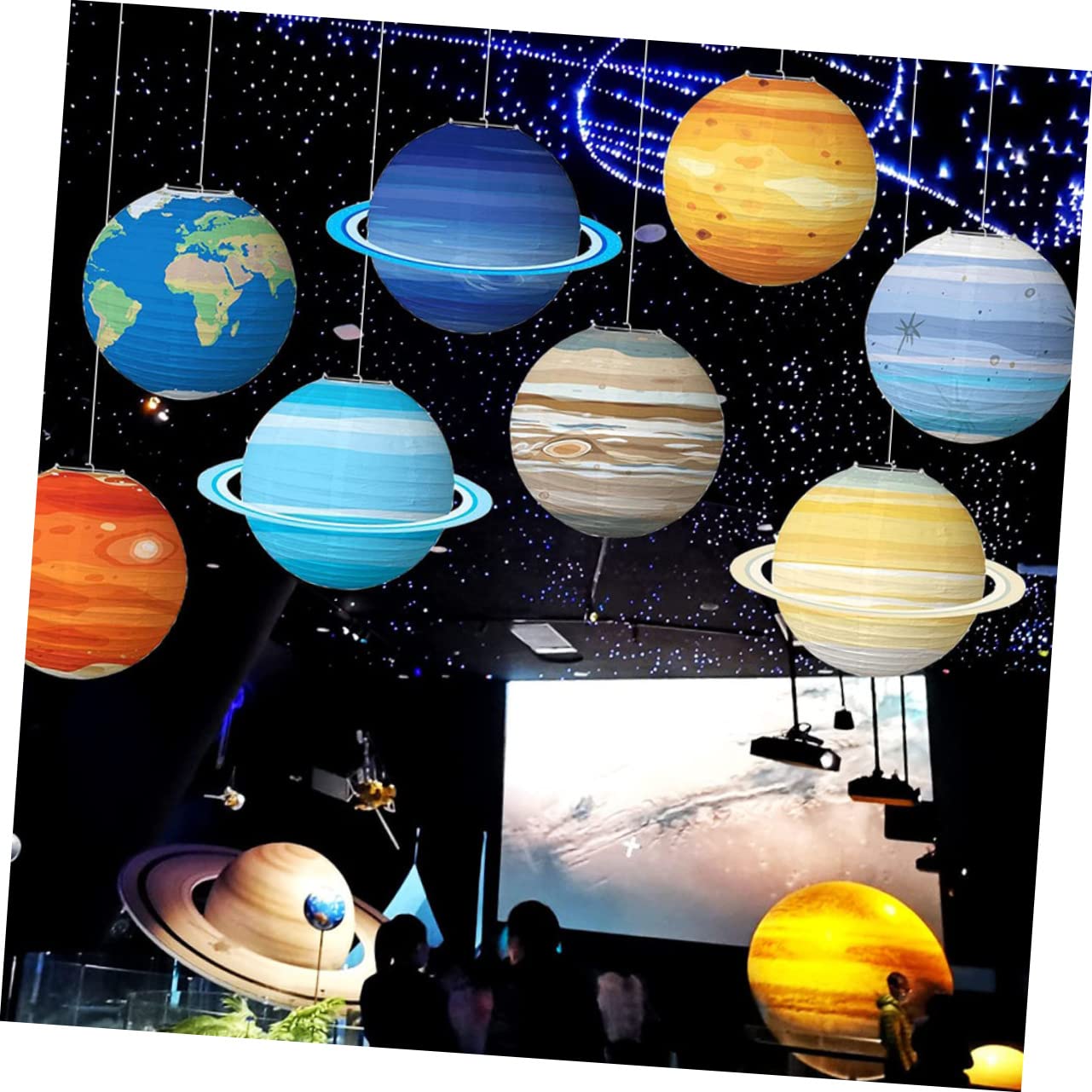 Amosfun 2 Sätze Partyzubehör Zum Thema Weltraum Room Decoration Dekoration Kinderzimmer Laternenpapier Erde Zinn Gastgeschenke Zum Thema Weltraum Hängende Weltraumlaternen 8 Stück * 2