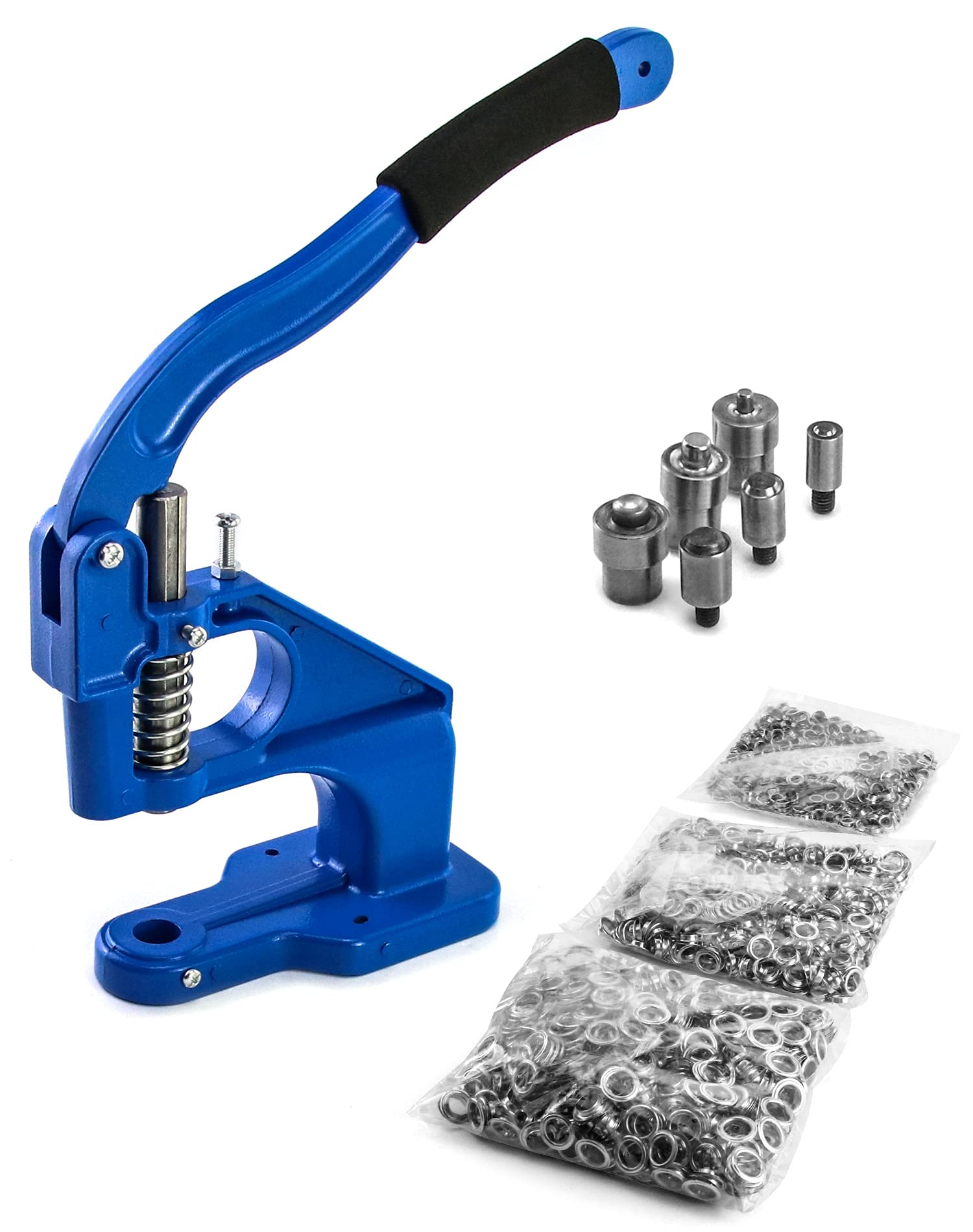 QWORK® Presse a Oeillets, Machine à Poinçonner à Oeillets Presse à Oeillets avec 3 Matrices et 1500 Oeillets, pour Cuir Textile