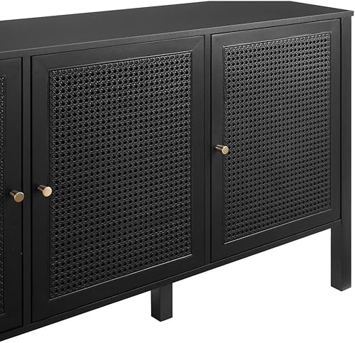 Miniatura 12 de Crosley Furniture Perry - Aparador de ratán moderno con armarios de almacenamiento, Credenza, soporte de TV, color negro