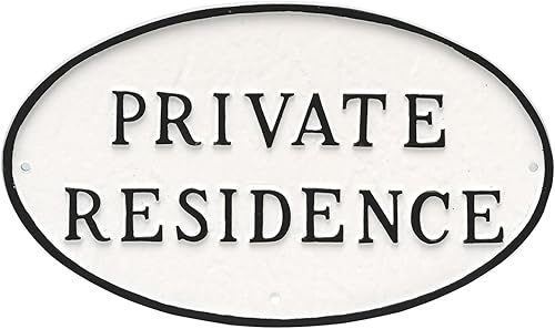 Montague Metal Products Placa ovalada de residencia privada, blanco con letras negras, 6 x 10 pulgadas